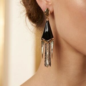 Alexis Bittar Elegant Black and Gold Dangle Earrings